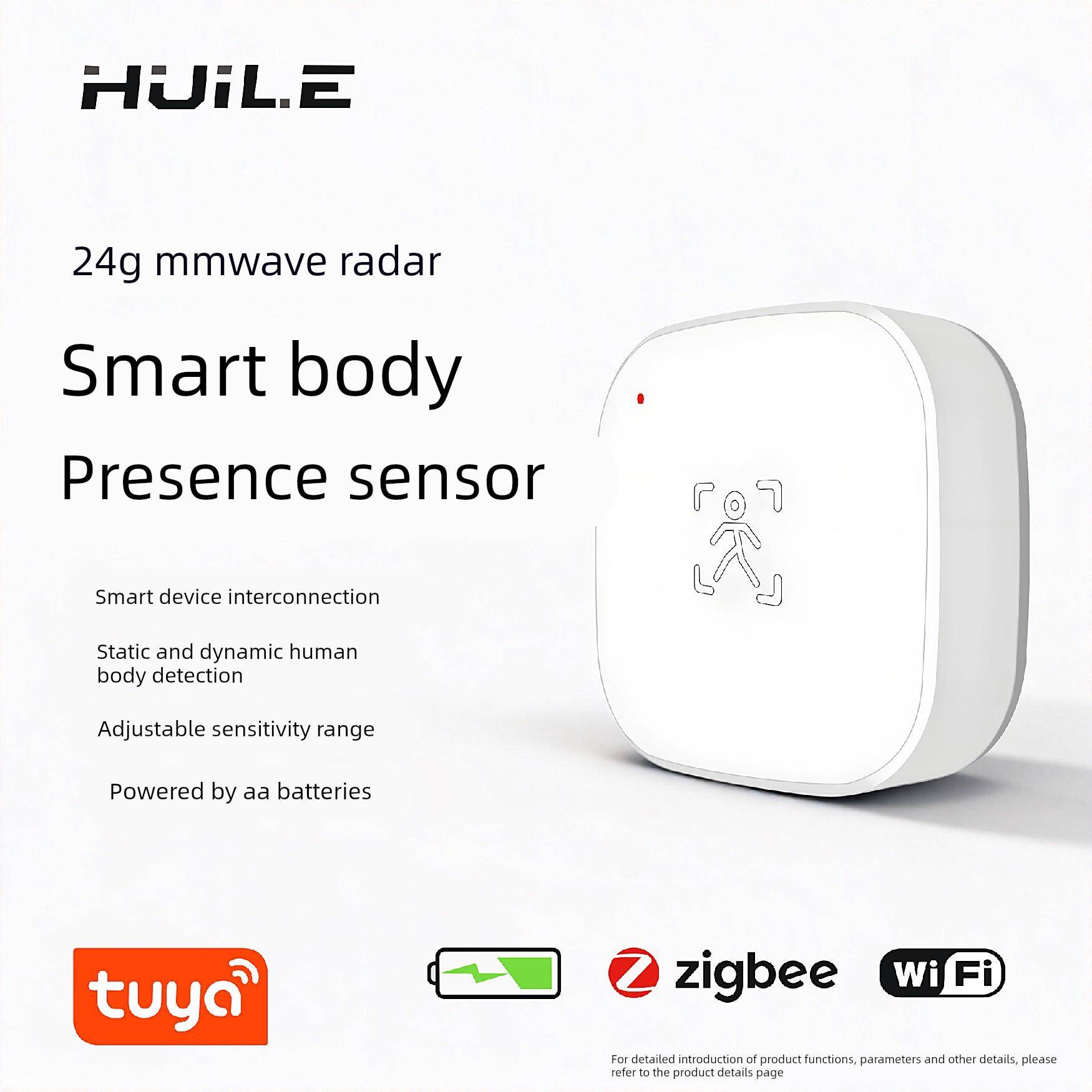 涂鸦智能人体存在传感器电池款24G毫米波雷达静态人体探测感应器