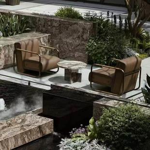 皮革户外沙发现代简约防水防嗮工程项目高端家具高级感庭院家具