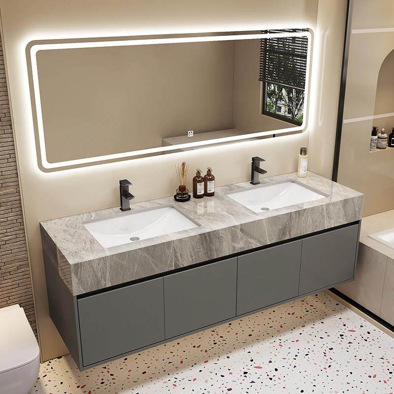 现代简约酒店大尺寸岩板陶瓷双盆浴室柜组合卫生间洗手池盆洗漱台