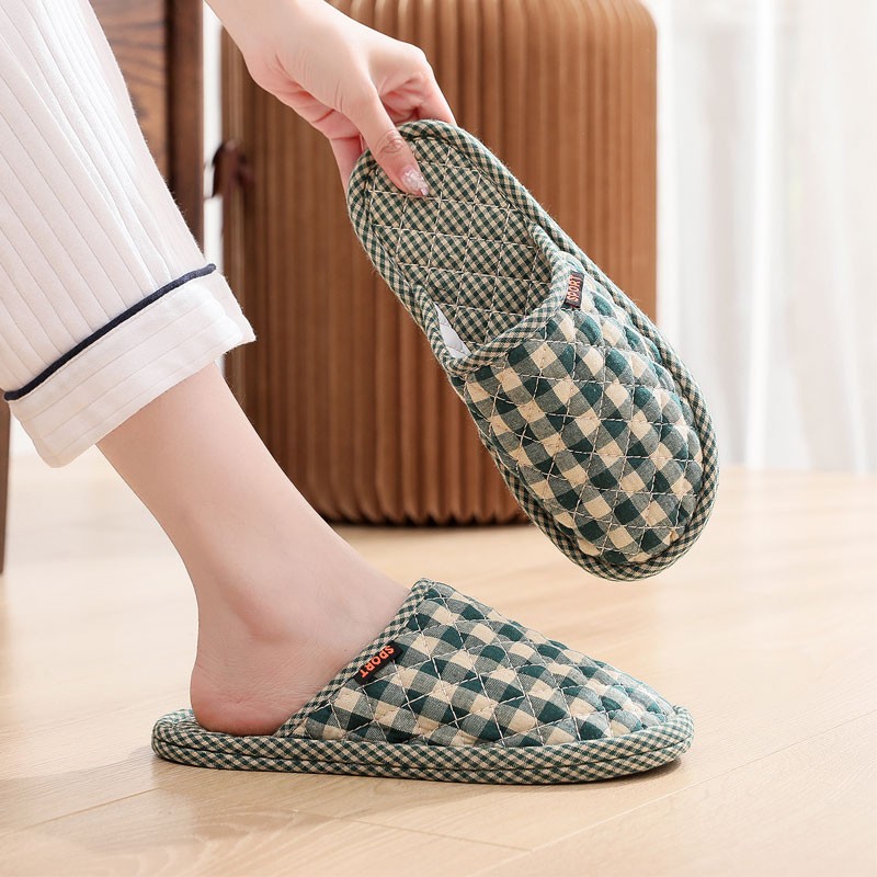 2021年秋冬四季情侣包头防滑颗粒布底静音拖鞋室内木地板家居软底