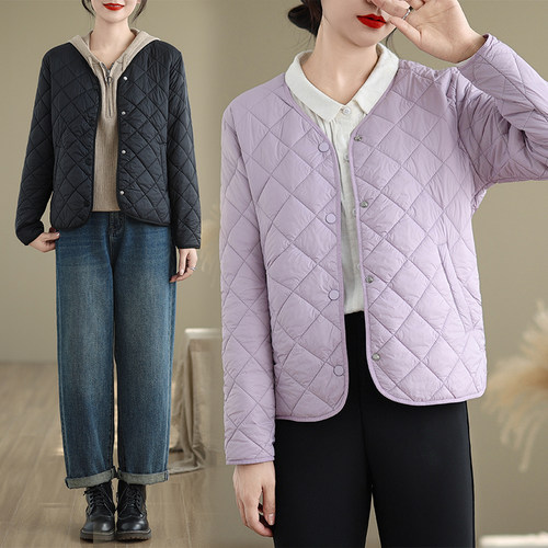 轻薄羽绒棉服女士短款2024年秋冬新款休闲V领贴身内胆保暖外套潮