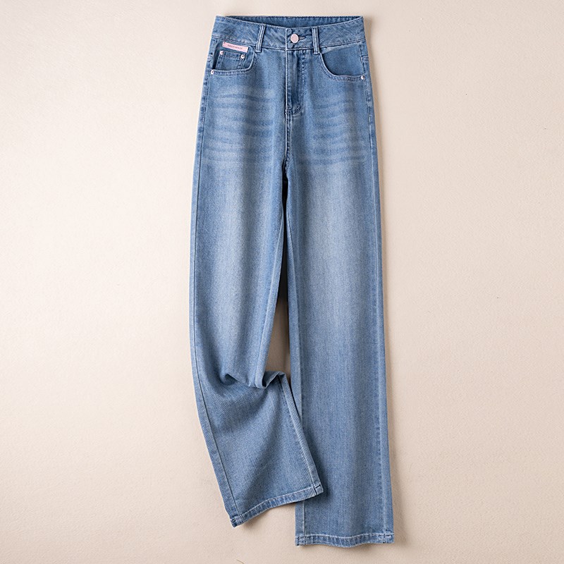 绣花高腰窄版牛仔裤女2025年夏新款显瘦直筒裤宽松百搭休闲阔腿裤