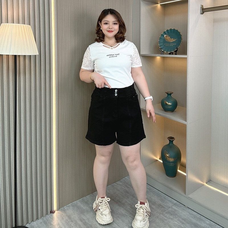 黑色高腰牛仔短裤女夏季薄款大码胖mm显瘦遮肚小个子a字阔腿热裤,女装/女士精品,大码裤装,淘宝优惠券,粉丝福利购,淘宝优惠卷