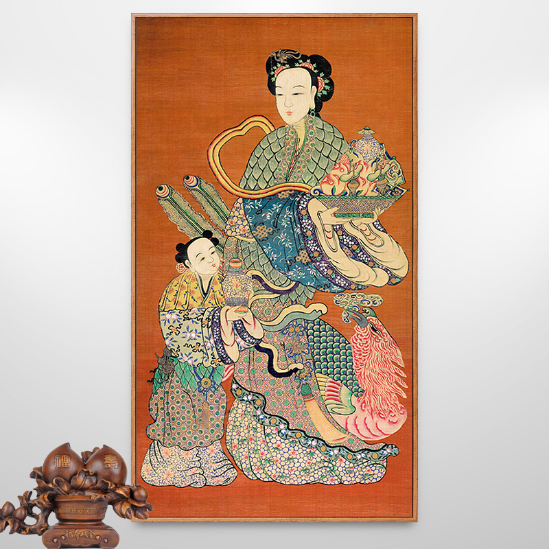 仙女送桃b图任伯年人物画古风新中式装饰画走廊过道竖版挂画中国图片