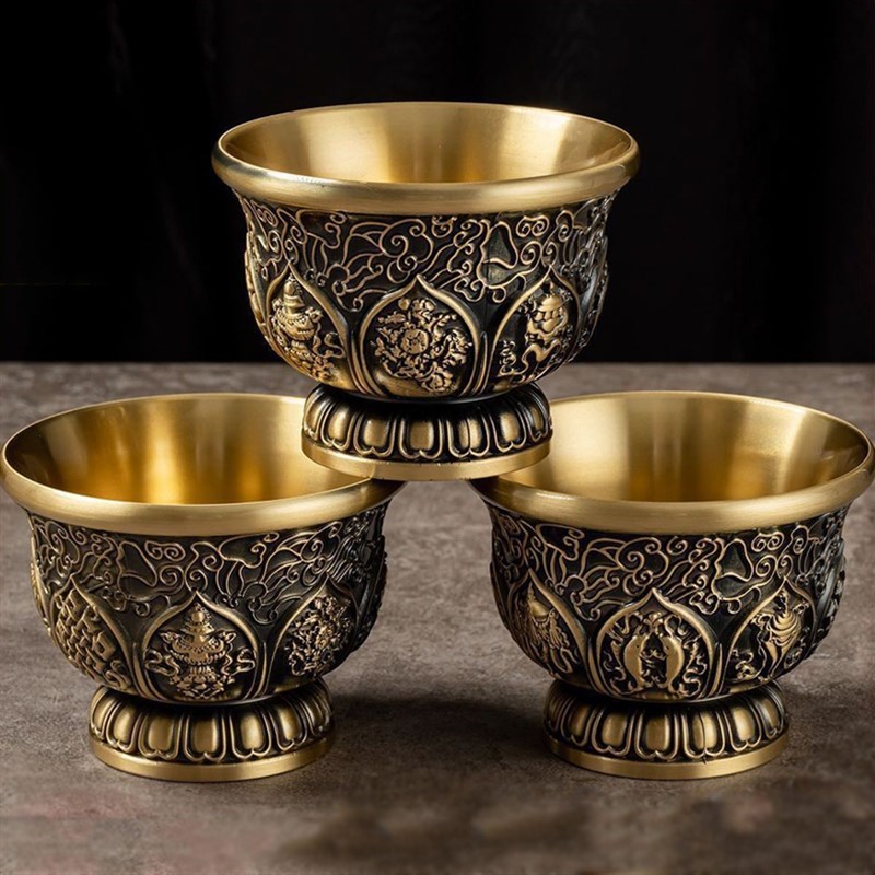 真铜纯铜供水杯供佛杯铜酒杯家用财神菩萨供奉杯佛前八吉祥净水杯