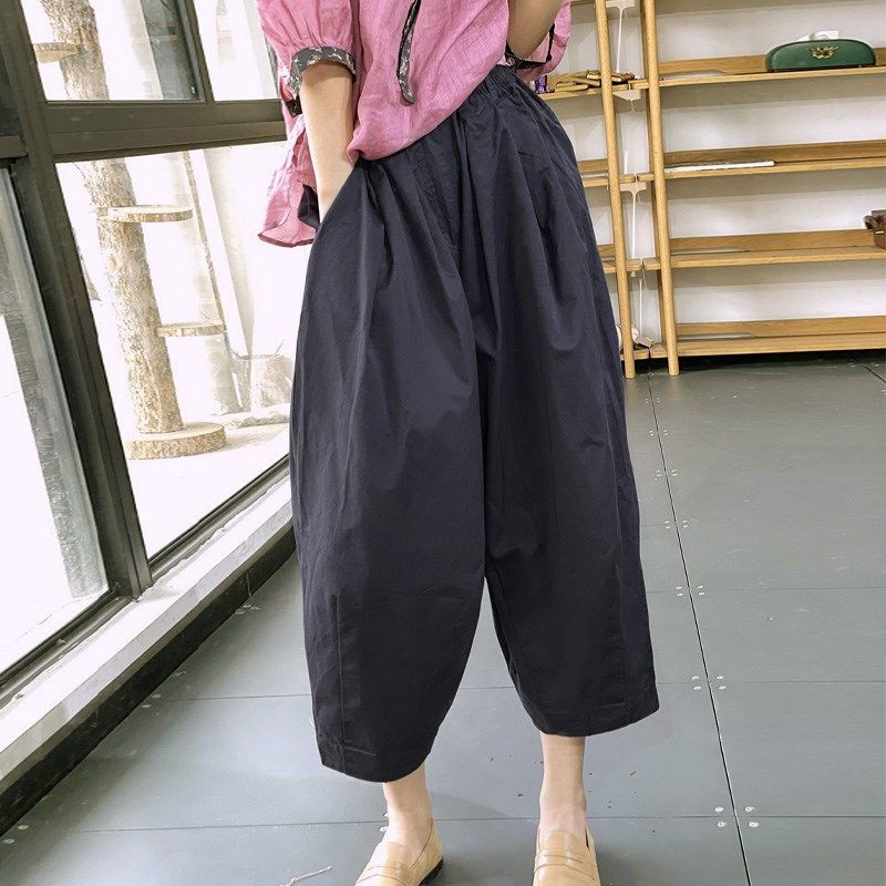 古与色夏秋日系松紧腰宽松显瘦休闲阔腿老爹裤慵懒风纯棉灯笼裤女,女装/女士精品,休闲裤,淘宝优惠券,粉丝福利购,淘宝优惠卷