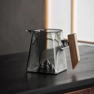 木把四方玻璃观山杯公道杯玻璃公杯茶滤套装茶具配件分茶器带手柄
