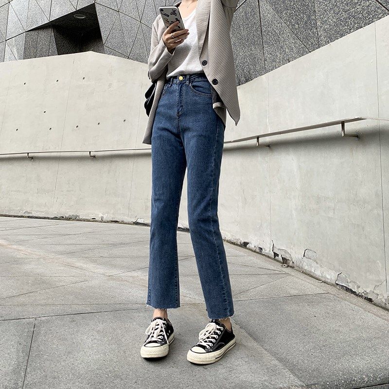 大码牛仔裤女胖妹妹mm高腰显瘦直筒适合胯大腿粗九分裤古着感裤子