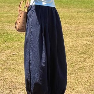 今年流行爆款小个子蓝色束脚裤女款春季慵懒风松弛感运动休闲裤子