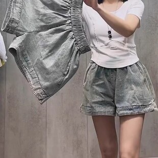 欧货2024夏季新款高腰热裤宽松显瘦a字型牛仔短裤做旧休闲阔腿裤