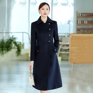 职业装 大衣酒店前台售楼部工作服 羊毛呢子外套女毛料物业客服长款