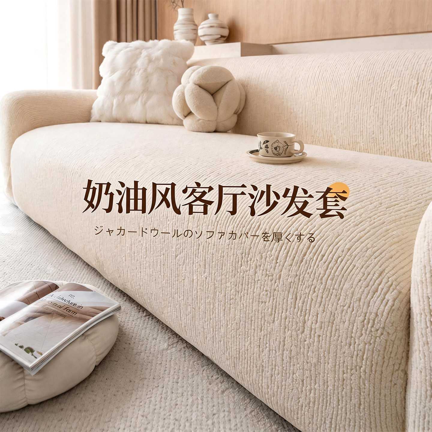 奶油风沙发罩全包直排一体弹力