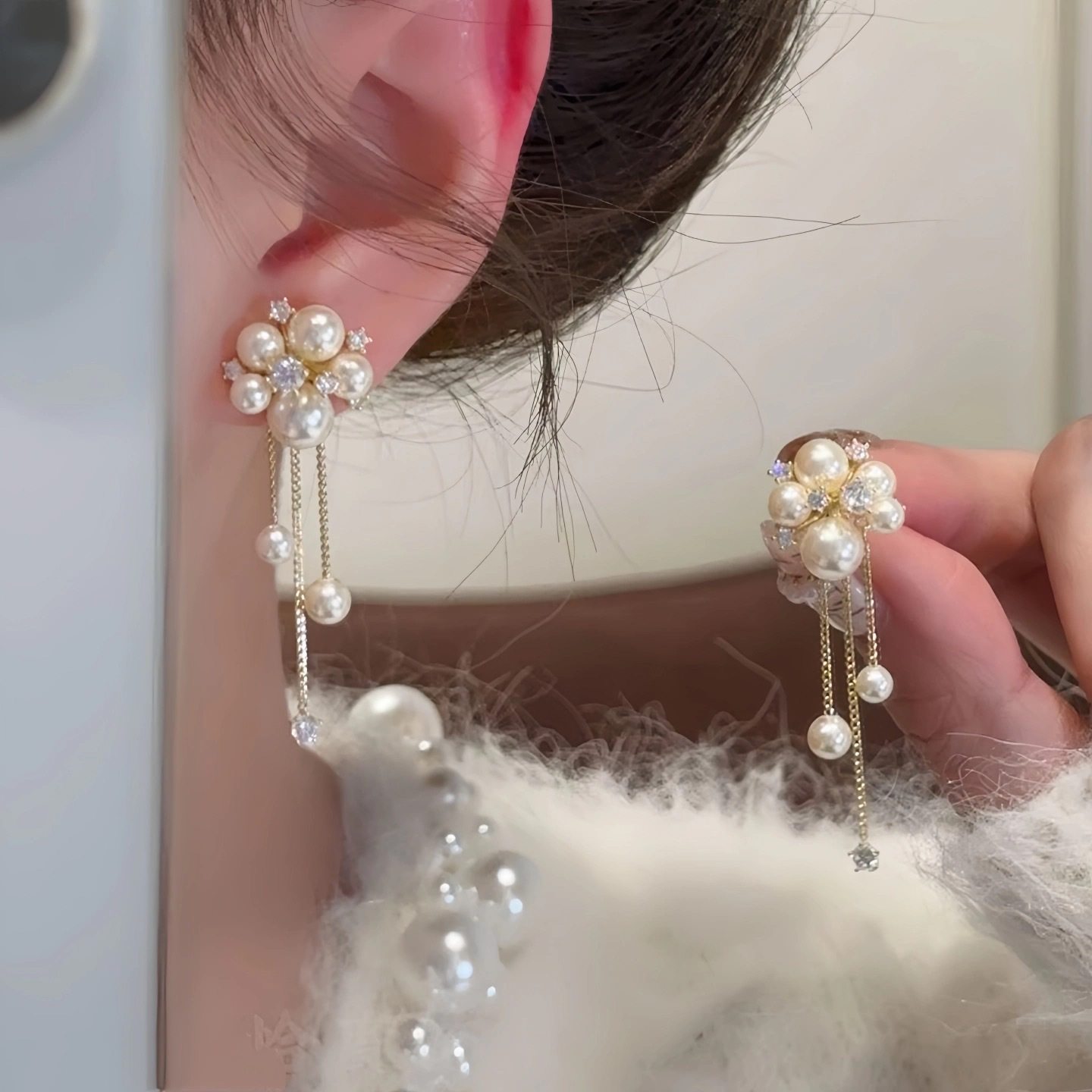 法式高级感珍珠花朵闪钻流苏耳环小众气质名媛网红夸张女人味耳饰,珠宝/钻石/翡翠,耳饰,淘宝优惠券,粉丝福利购,淘宝优惠卷
