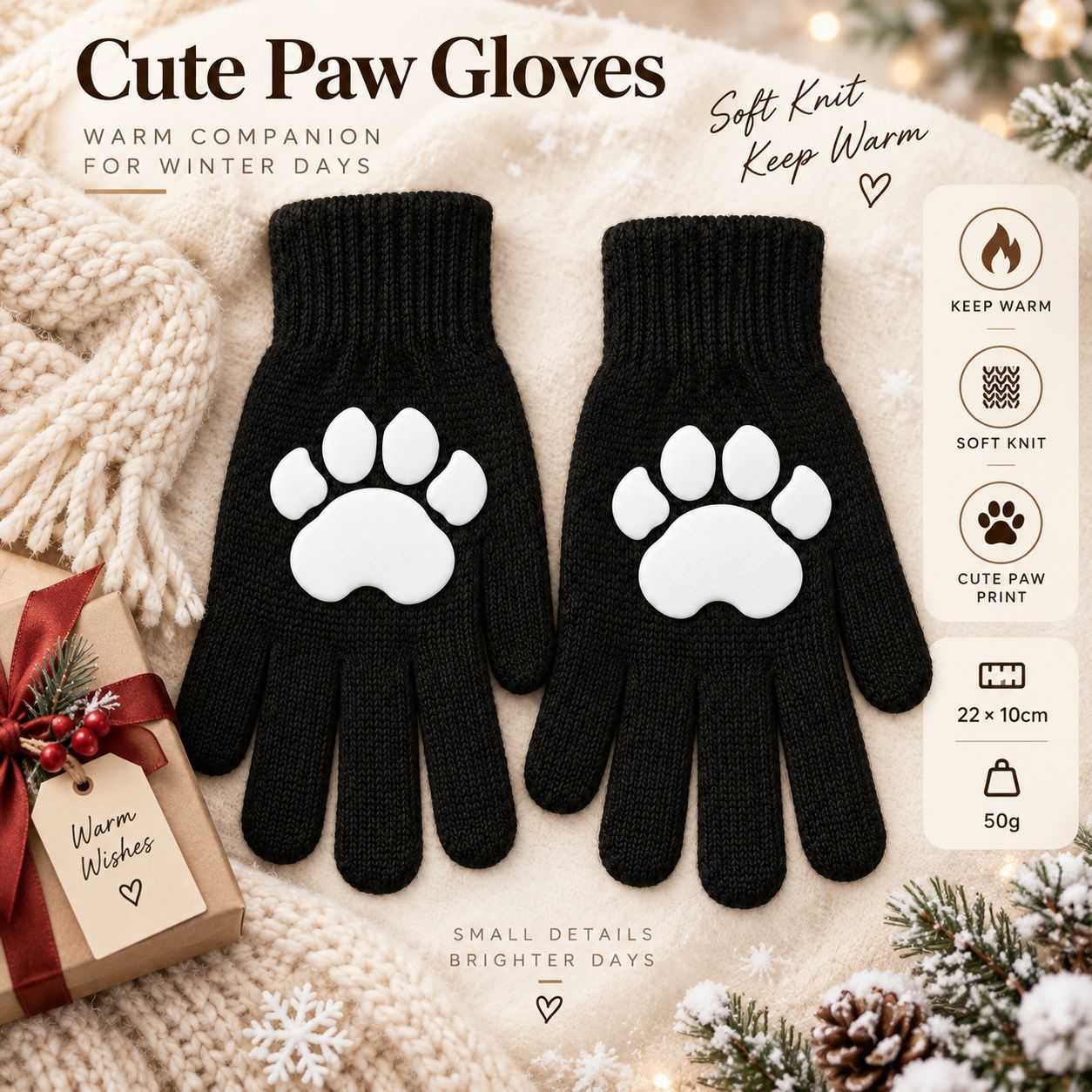 全新猫爪点胶手套冬季针织晴纶