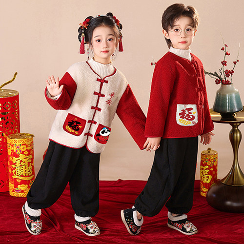 男童拜年服女童冬装过年服