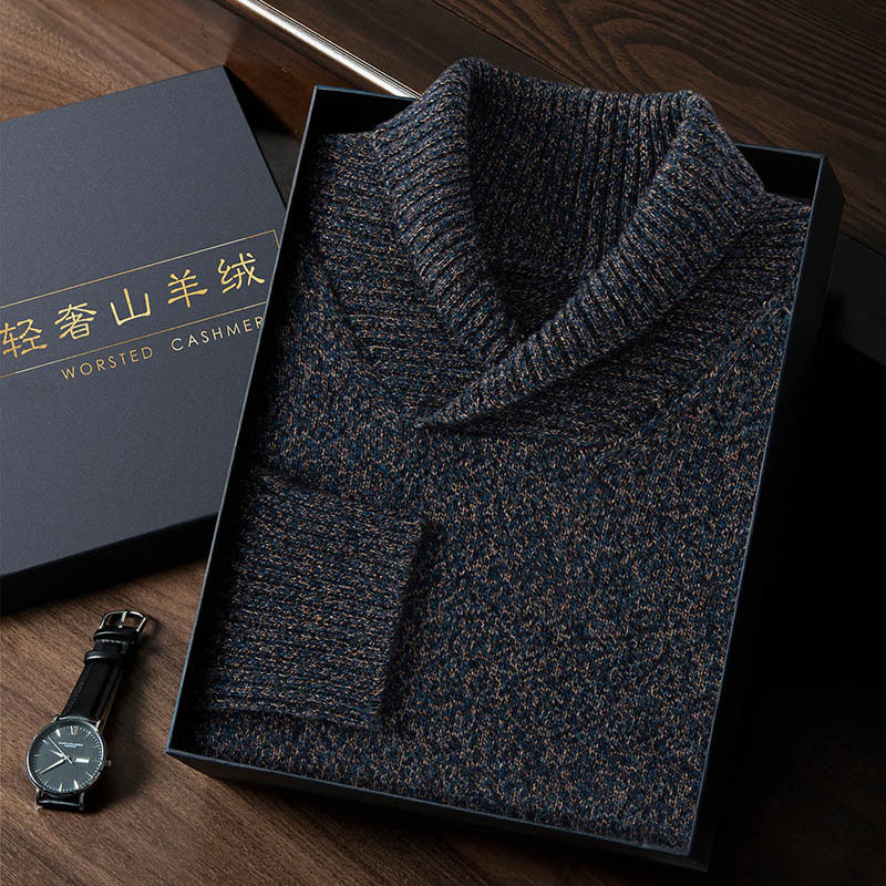 【刘雯同款】七针加厚青果领秋冬新款山羊绒男套头毛衣宽松商务针