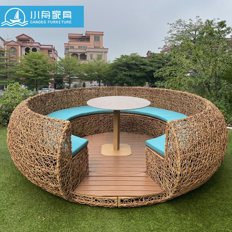 户外网红鸟巢卡座藤编沙发树上鸟窝造型餐厅酒店景区打卡拍照景观