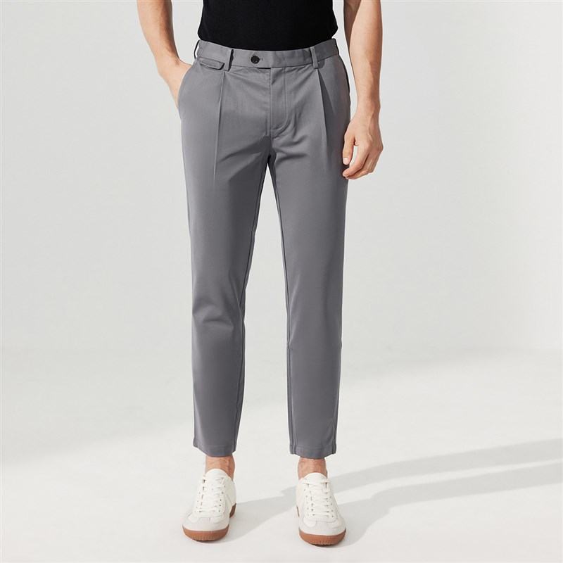 【凉感索罗那】柏品中高腰单褶休闲裤男夏轻薄弹力九分商务西裤子