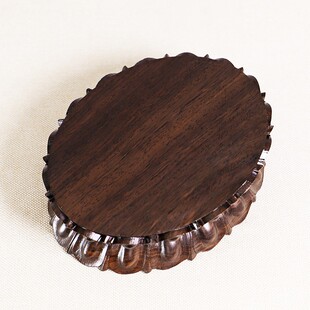 黑檀木椭圆形莲花佛像底座实木整料圆雕观音菩萨神像香台摆件宝座