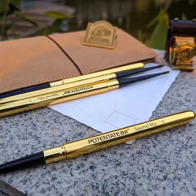 遵爵黄铜杆便携旅行水彩笔灰鼠混合毛水彩画笔勾线描边6号8号diy