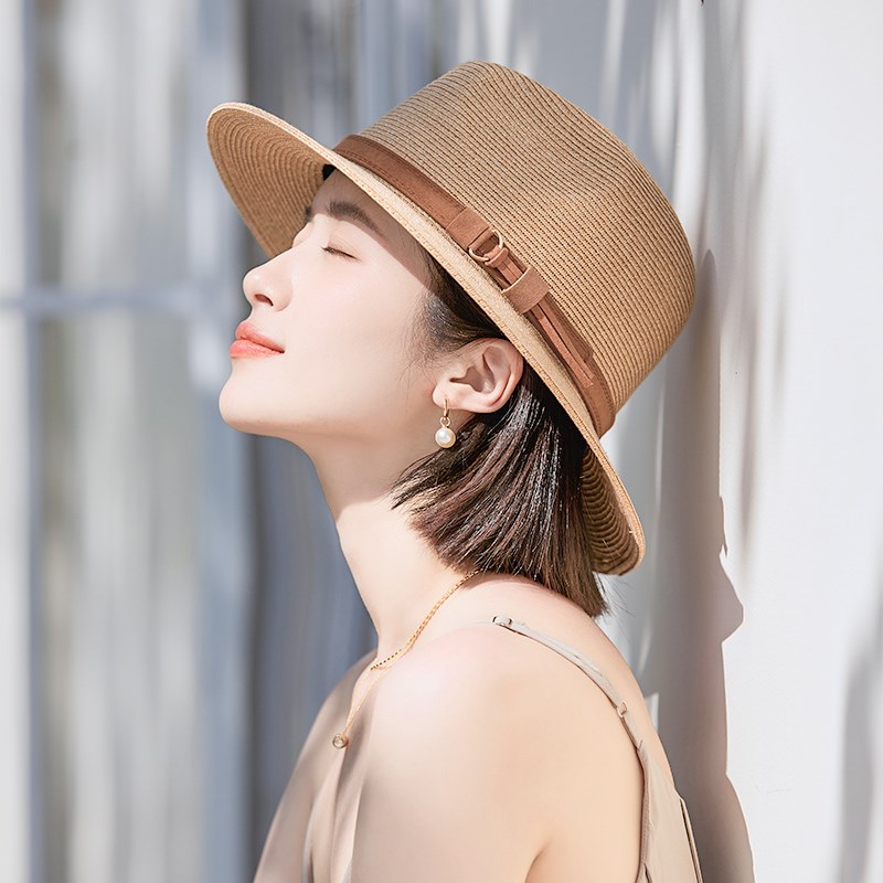巴拿马草帽女款夏季出游海边百搭防晒太阳帽子气质时尚礼帽爵士帽