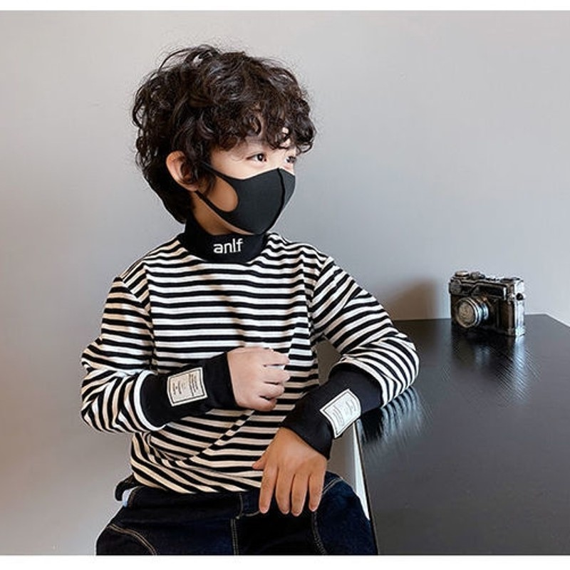 男童打底衫加绒儿童高领秋冬打底秋衣半高领卫衣条纹加厚内搭小童