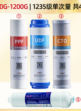 红嘴鸟双膜双泵800G1200G1600G框架式RO反渗透纯水机备用滤芯套装
