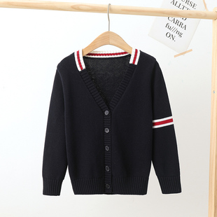 女童开衫毛衣儿童小学生幼儿园男童针织校服灰色大童男孩女孩外套