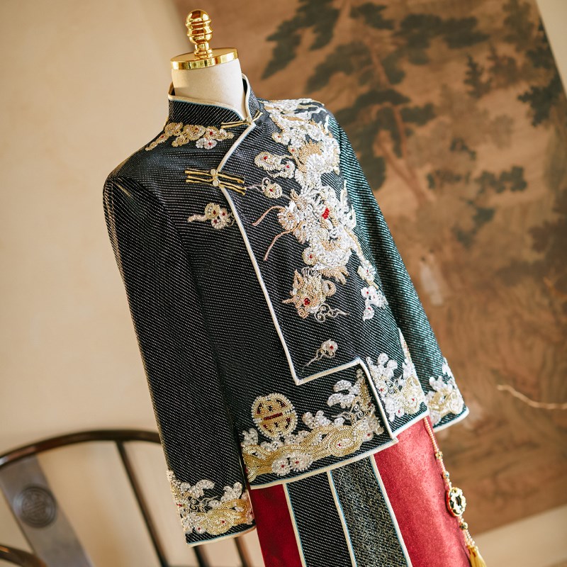 男士秀禾服2024新款中式新郎敬酒礼服结婚婚服秀和男装接亲龙凤褂