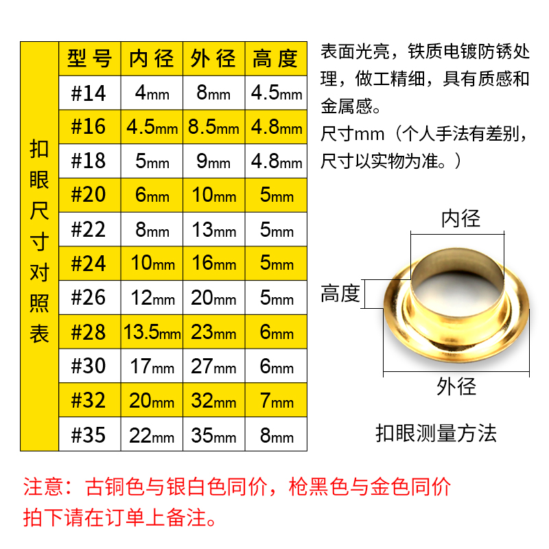 鸡眼扣广告档案袋鞋帽展架气眼空心钉金属扣眼国标DIY1000套每包