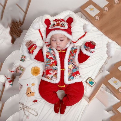 龙年宝宝过年拜年衣服冬连身衣超萌喜庆棉服6一12月婴儿冬装外套