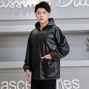 男士 皮衣宽松挡风保暖防油防水皮罩衣洗车修车工作服屠宰服大褂