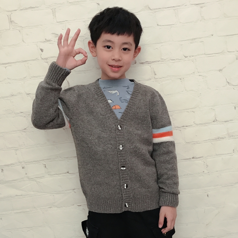 儿童加厚纯羊毛开衫V领亲子毛衣双层保暖大男孩针织外套秋冬百搭