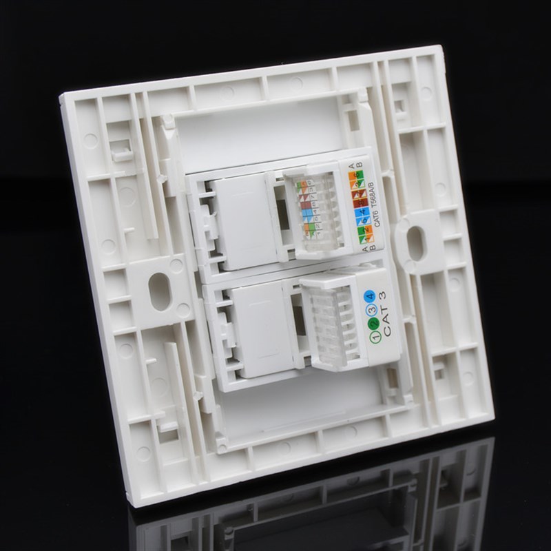 86型双口网络电话插座 二位千兆六类电脑网口语音电话面板 1网1电