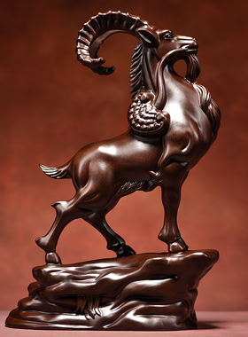 黑檀实木领头羊摆件办公室店铺客厅十二生肖羊三羊开泰工艺品礼品