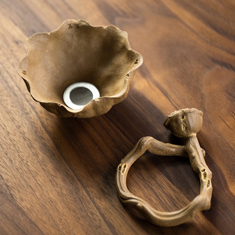 宜兴紫砂茶漏套装纯手工荷叶莲蓬滤茶器过滤网架子托功夫茶具茶宠