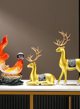 鱼跃龙门摆件招财锦鲤陶瓷工艺品新中式办公室老板桌背景柜装饰品