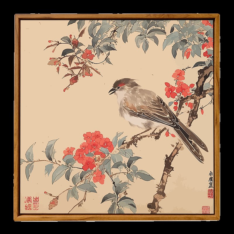 中国风国画花鸟数字油画diy填充涂色手工绘丙烯新中式油彩装饰画图片