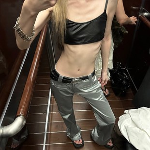 微喇叭长裤 0120哑光银 女修身 低腰显瘦直筒休闲裤 Common