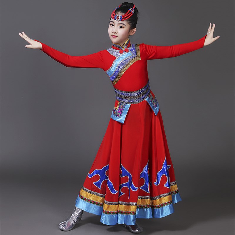 少数民族服装儿童男女蒙古袍藏族舞蹈演出服蒙族女童民族男孩新款