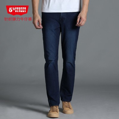第五街秋男士针织弹力直筒长裤宽松舒适中腰牛仔裤210993-221M0