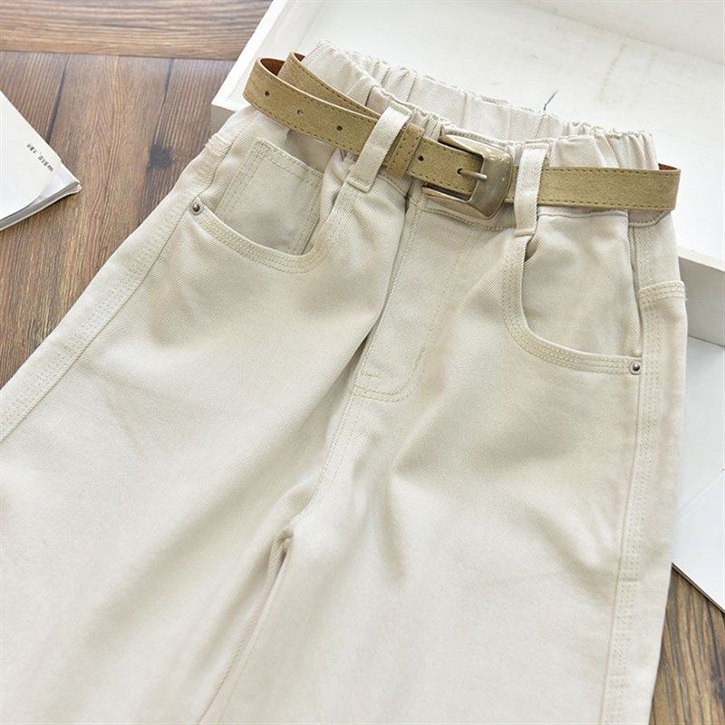 哈比诺女童洋气原白色牛仔直筒裤中大儿童休闲百搭阔腿裤2025春