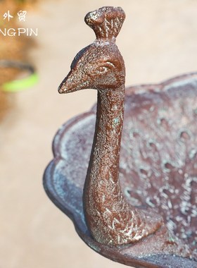 SHANGPIN复古做旧孔雀铸铁喂鸟器多肉花盆花园庭院花托装饰摆件