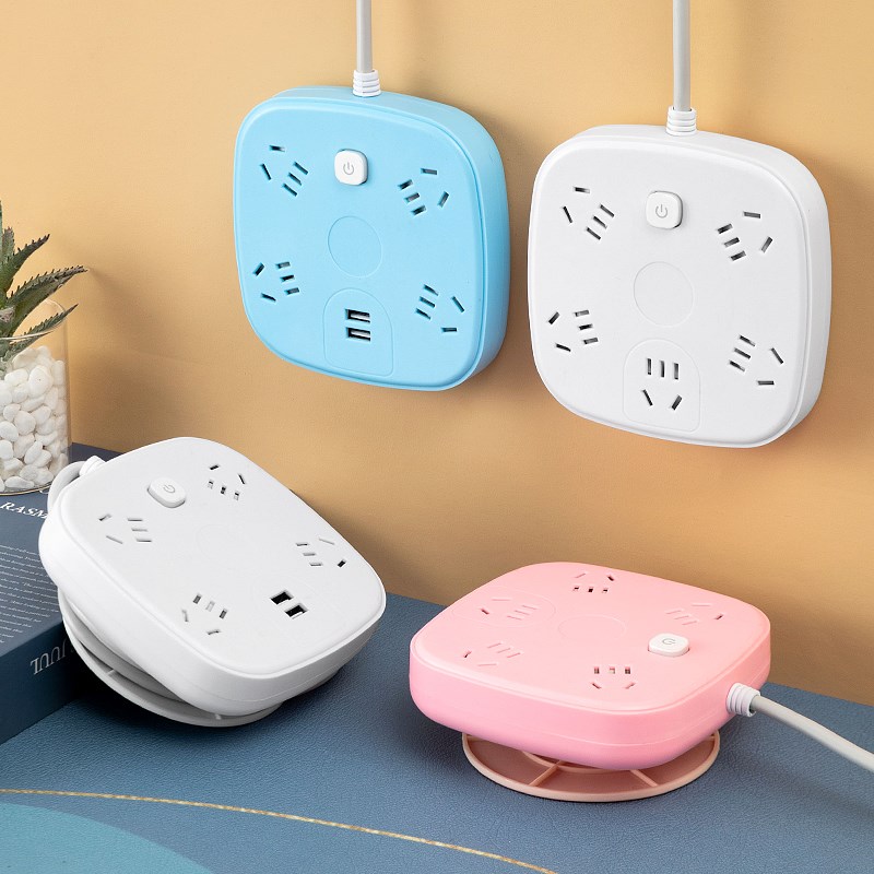 公纯铜二脚插头插座带线家用接线板多功能USB座学生宿舍桌面爬墙