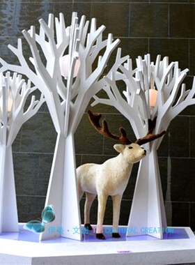 创意白色几何型树木花草植物美陈装置艺术空间美化装饰厂家定制做