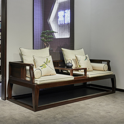 新中式实木罗汉床新中式风格家具酒店民宿仿古乌金木2.0米罗汉床