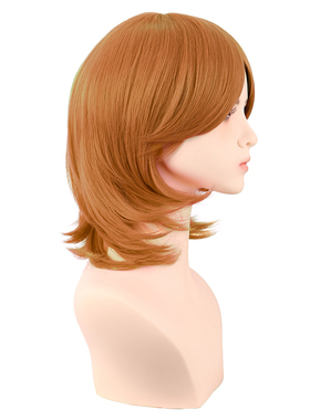 潼漫 cos假发女短发万用金橙色金橘色40CM中长齐斜刘海高温丝头套