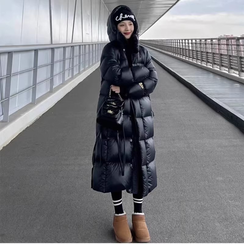 鹅亮面高端黑金羽绒服男女嘉兴平湖长款冬季加厚过膝连帽外套梵旗