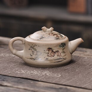 粗陶功夫茶具陶土原矿土三财盖碗茶壶茶杯茶壶茶海茶漏陶瓷家用复