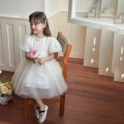 儿童礼服公主连衣裙2024夏季女童亮晶晶气质仙女裙宝宝蓬蓬网纱裙